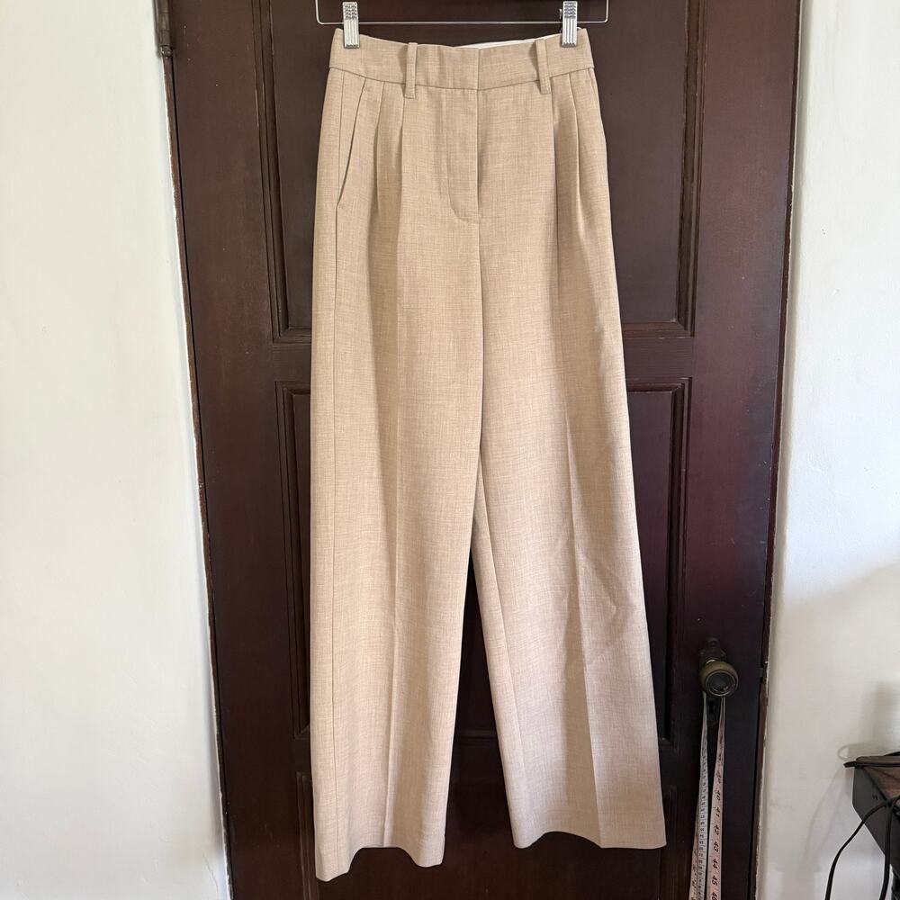 Aritzia The Effortless Pant High Waist Wideleg Heather Oat Beige Size OO
